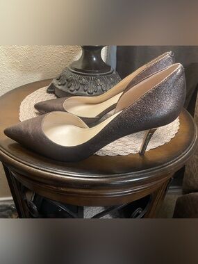 White House Black Market Metallic Brown Pointed-Toe Leather Pumps